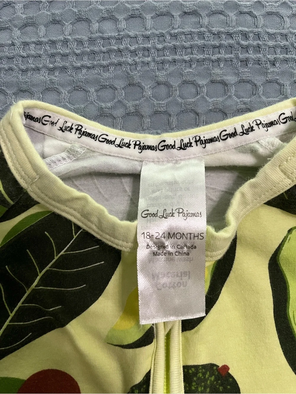 Avocado Print Green Kids Footed Pajamas with Front Zipper